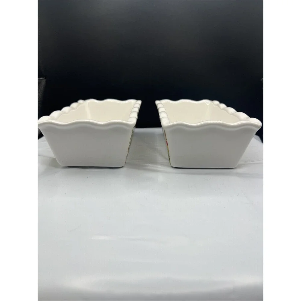 Vintage Old Time Pottery Christmas Gingerbread Mini Loaf Pan Baking Dishes Pair